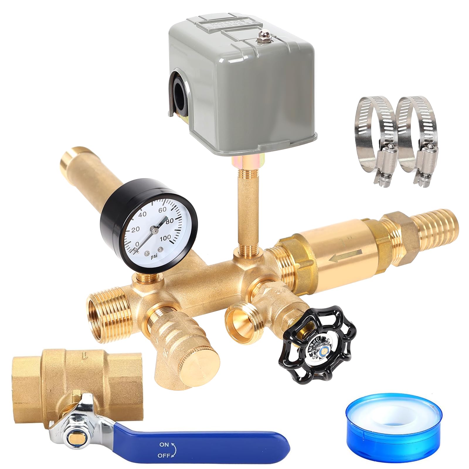Photo 1 of 1"x 11"Well Pressure Tank Tee Kit with 40/60psi Pressure Switch,Brass Pressure Tank Installation Kit for Water Well, Fit Most pressure tanks with diameters up to 16 Inch