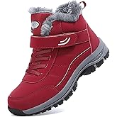 KIUGCO Snow Boots for Men, Mens Outdoor Water-Resistant Hiking Boots with Furry Cuff, Non-Slip Warm Snow Boots for Men, Durable with Lace and Velcro Strap