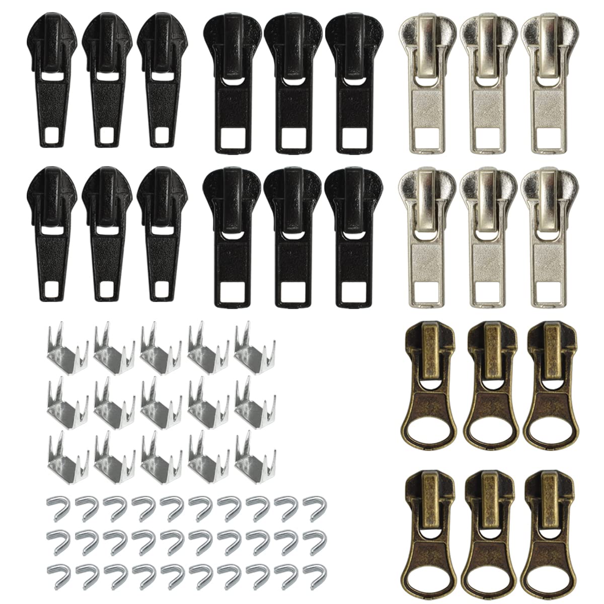 Photo 1 of 24Pcs #5#7 Zipper Sliders Pull Replacement Repair Kit With Stops for Metal Plastic Nylon Coil Jacket Supplies