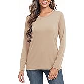 PRIMODA Women's Crew Neck Long Sleeve Shirts Basic Loose Fit Layering Tops