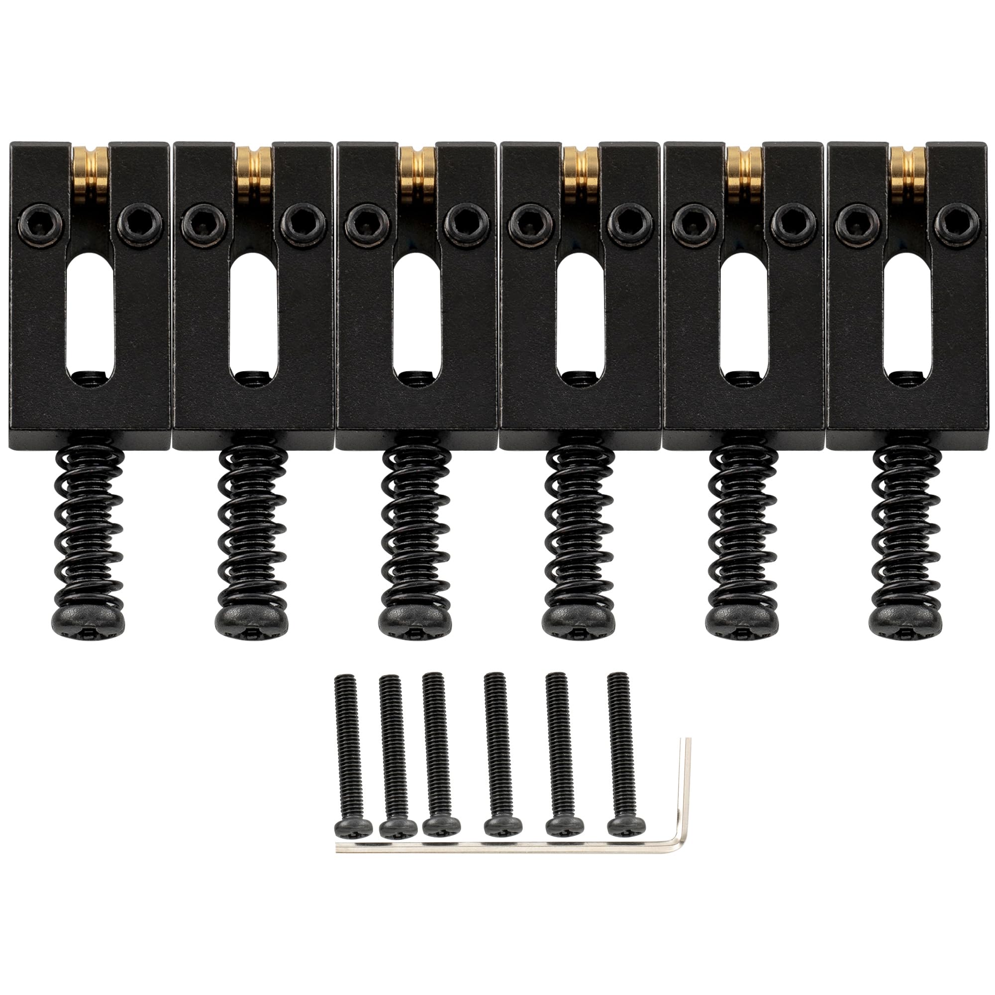 Musiclily Ultra 10.5mm Full Solid Brass Modern Style Roller Saddles for Strat Tele Style Electric Guitar Bridge, Black (Set of 6)