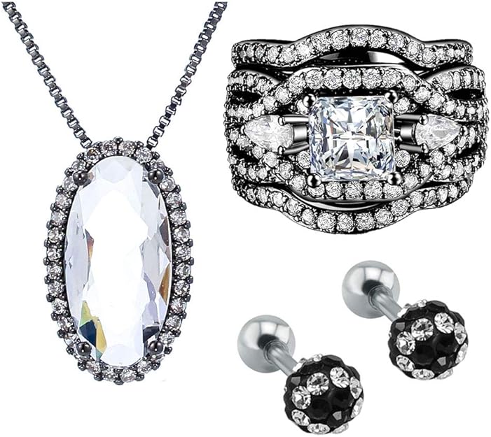 LWJYX Jewelry Sets Square Cut Cubic Zironia Wedding Ring