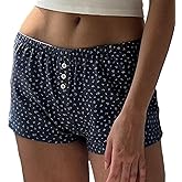 Mooyidw Cute Pajama Shorts for Women Y2K Sexy Low Rise Lounge Floral Shorts Comfy Striped Button Boxers Pj Bottoms Sleepwear (A Blue Floral, S), Small