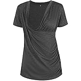 Liu & Qu Womens Maternity Nursing Tops Short Sleeve Breastfeeding Shirts Heather V Neck Clothes