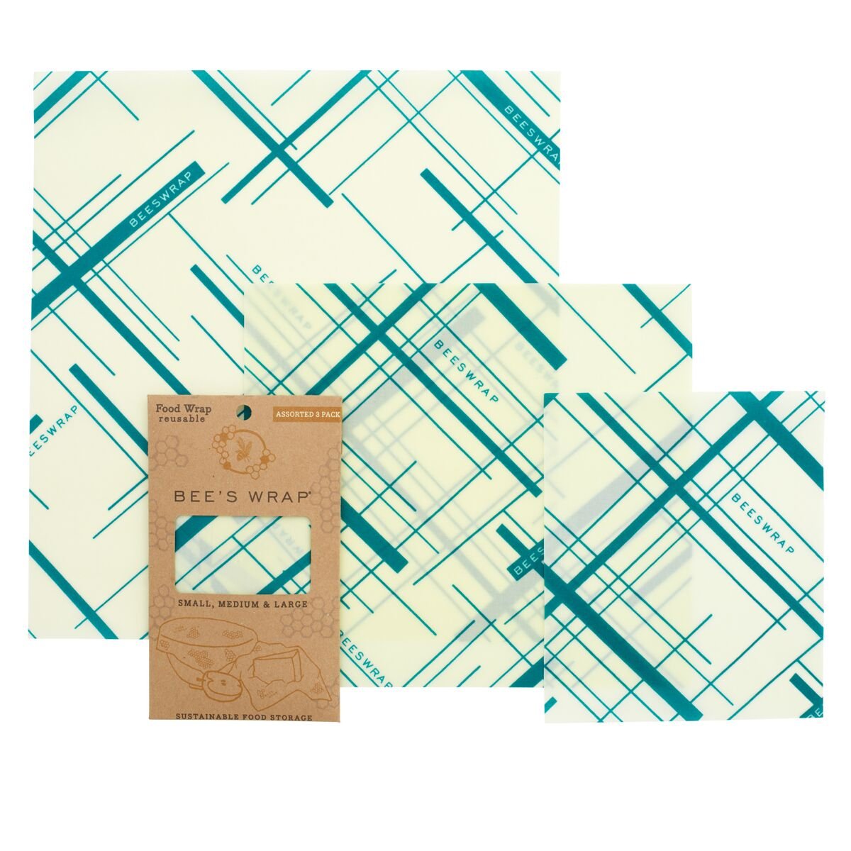 Bee’s Wrap Set of 3 Assorted Size Wraps, Blue