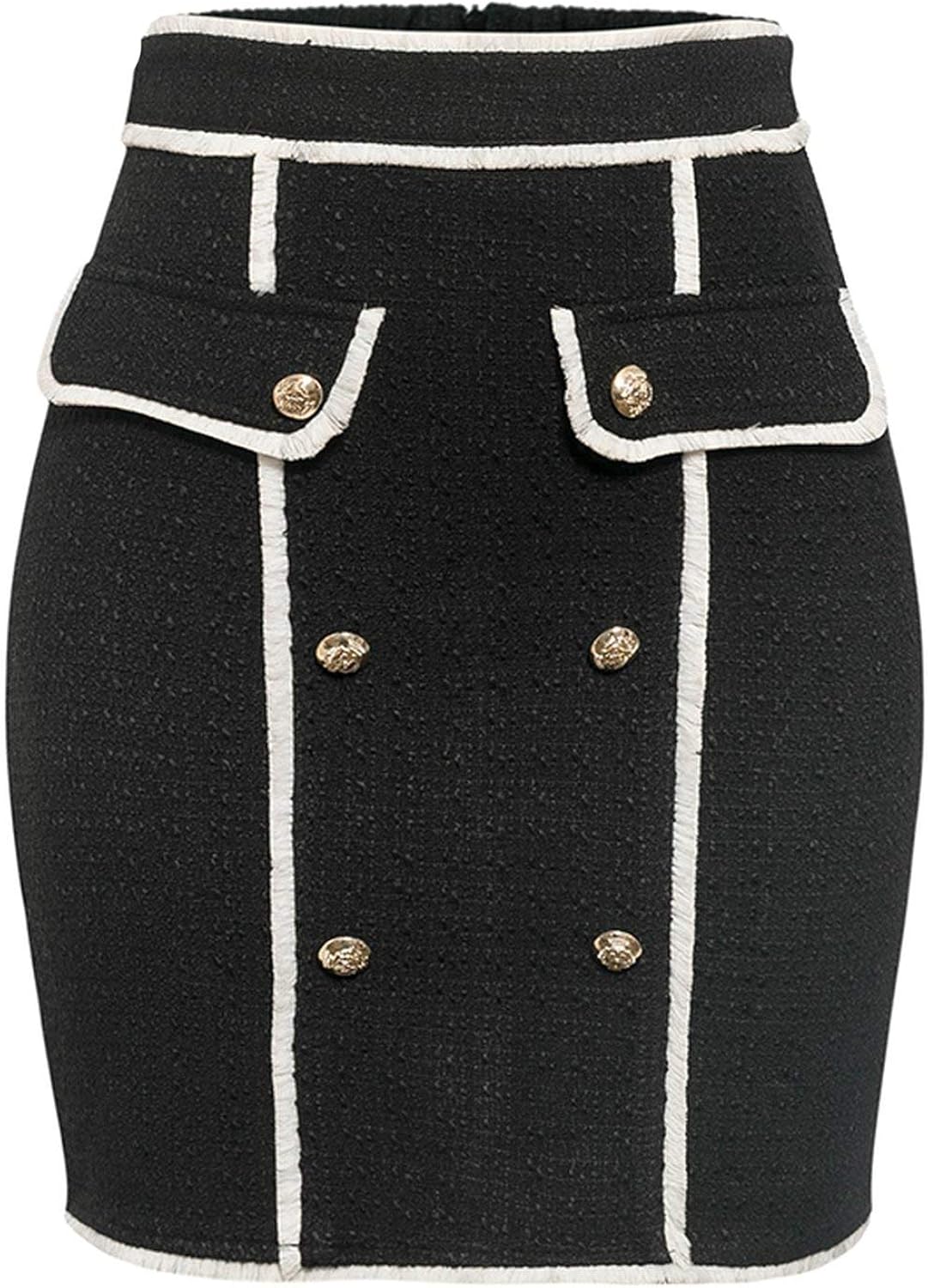 black denim skirt with white stitching