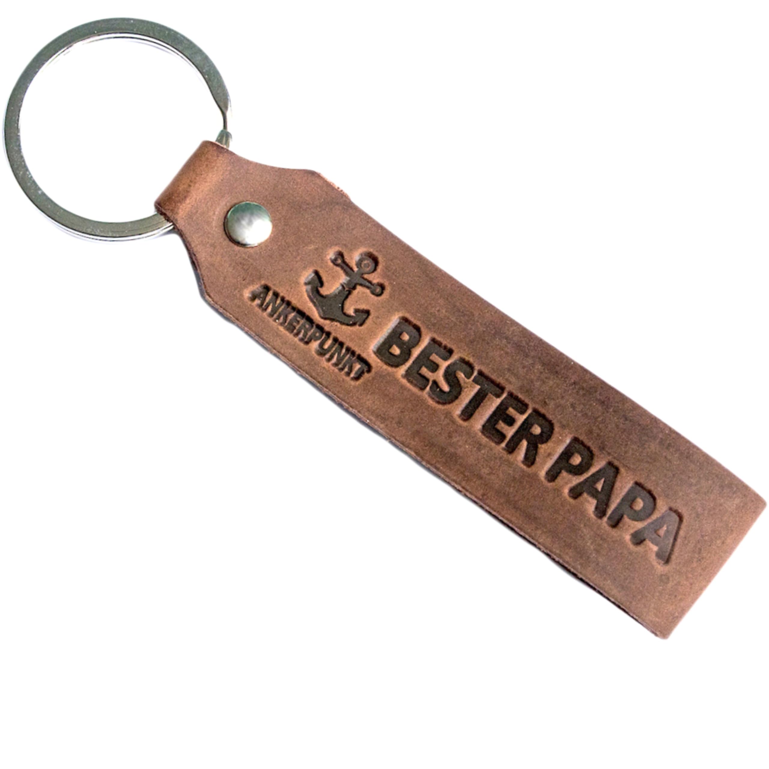 Ankerpunkt leather keyring with engraving ‘Bester Papa’, Father's Day gift, gifts for dad, gift idea for birthday, Father's Day, Made in Germany, dark brown, used look