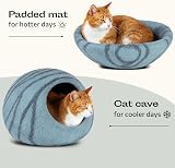 MEOWFIA Cat Cave Premium Felt Bed Merino Wool Aquamarine Medium view 4