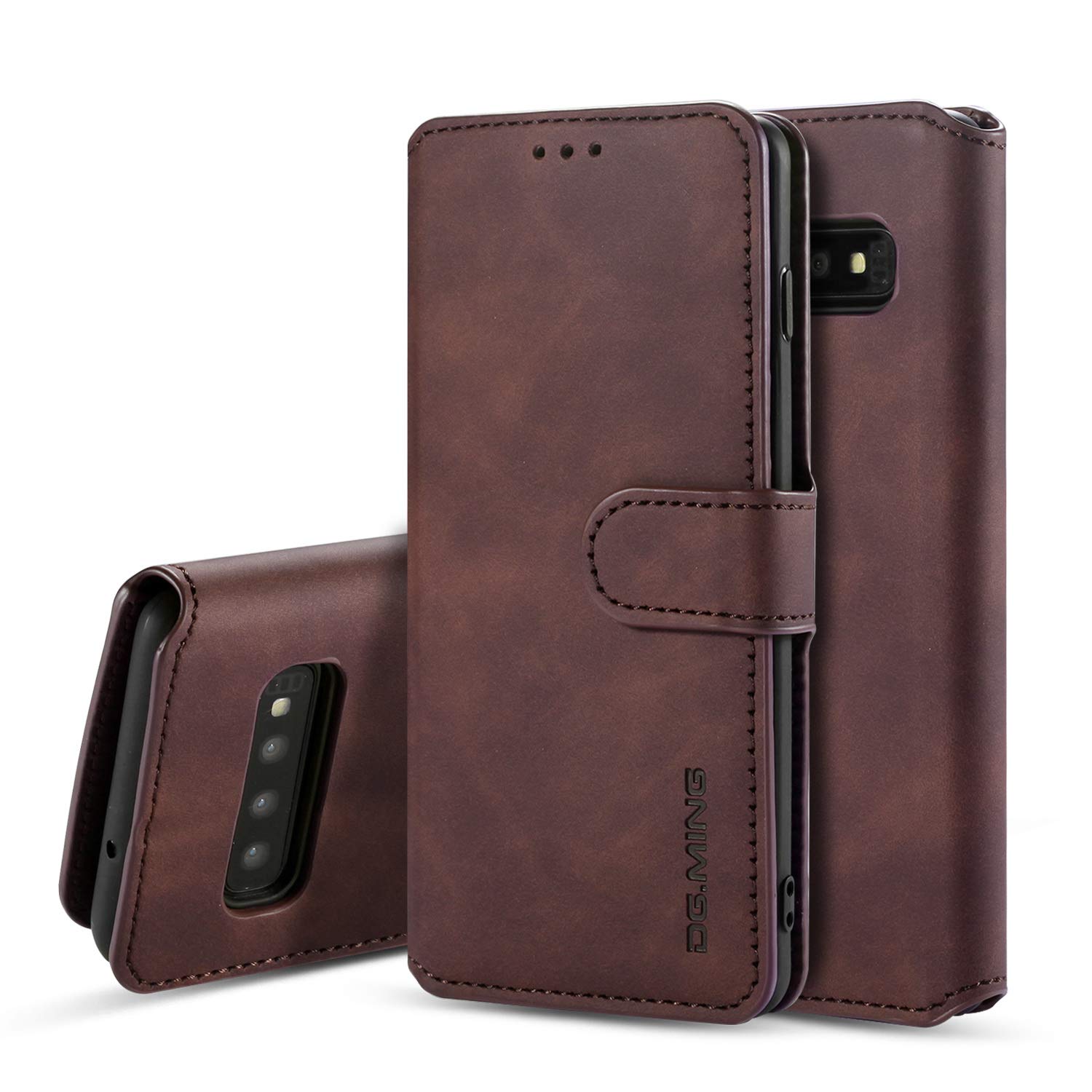 UEEBAI PU Leather Case for Samsung Galaxy S10 Plus, Vintage Retro Premium Wallet Flip Cover TPU Inner Shell [Card Slots] [Magnetic Closure] Stand Function Folio Shockproof Full Protection - Coffee