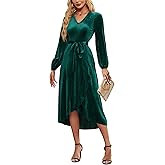 ETOSELL Women's Velvet V Neck Puff Sleeve Dress for Wedding Guest Cocktail Elegant Bodycon Party Midi Dress