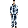 Vulcanodon Mens Cotton Pajama Set, Button Down Woven Pajama Set for Men Plaid Men's Sleepwear