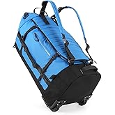 Rolling Duffle Bag with Wheels,86L 30”Folding Duffle Backpack with 2 Wheels,Travel Bag with Separate Shoe Compartment,Blue