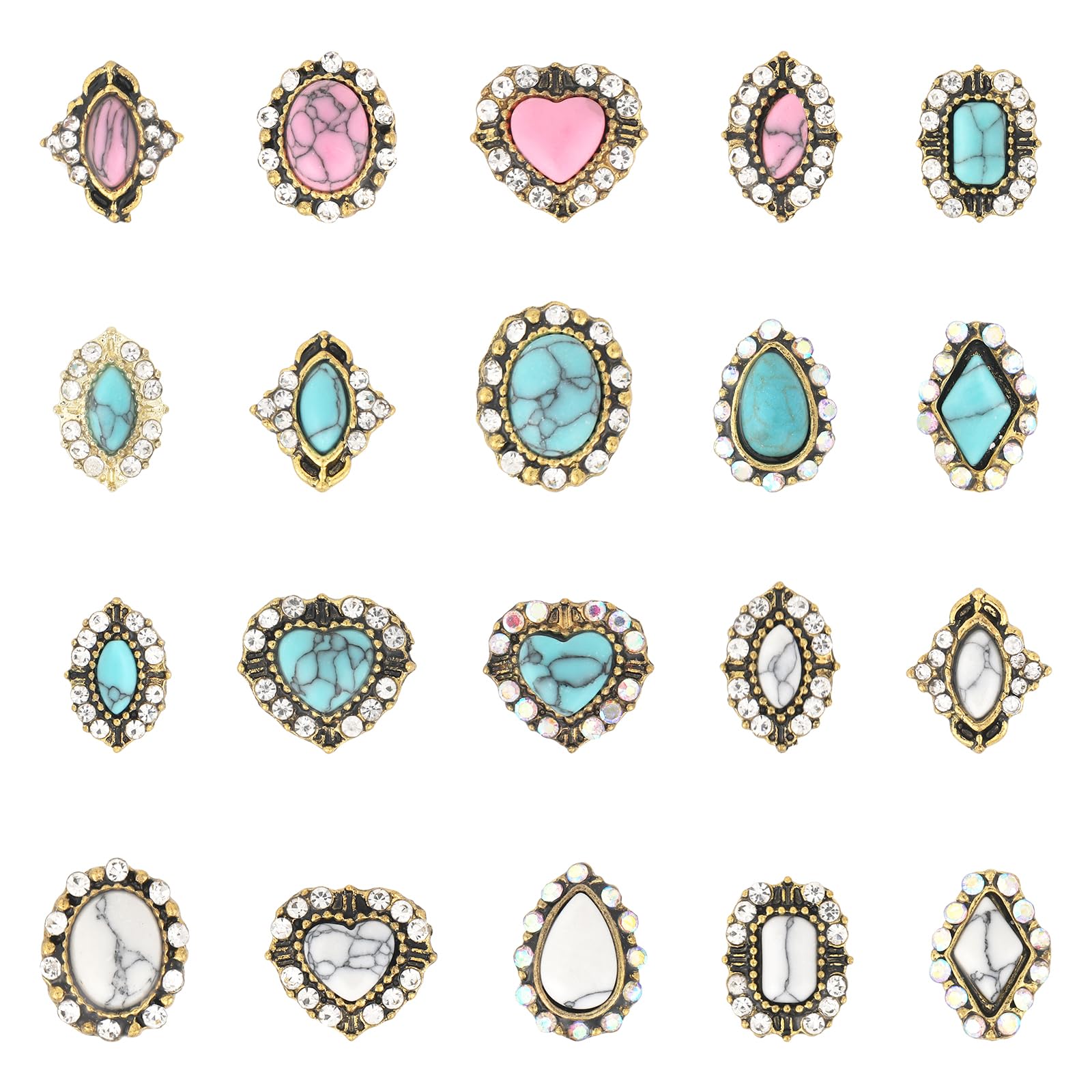 Photo 1 of 20pcs Western Nail Charms, 3D Cowboy Turquoise Nail Sticker Ornament Decorations with Blue White Pink Gemstone Rhinestones for Crystal Nails Art DIY Manicure Wedding & Prom Accessories