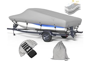 NUKUGULA 5-ply 1200D Boat Cover with Storage Bag & Widened Straps for Trailering & Mooring Fits 17-19ft Bass Boat, V-Hull, Tri-Hull Runabout Pro-Style Fishing Boat - Waterproof Anti-uv and Breathable