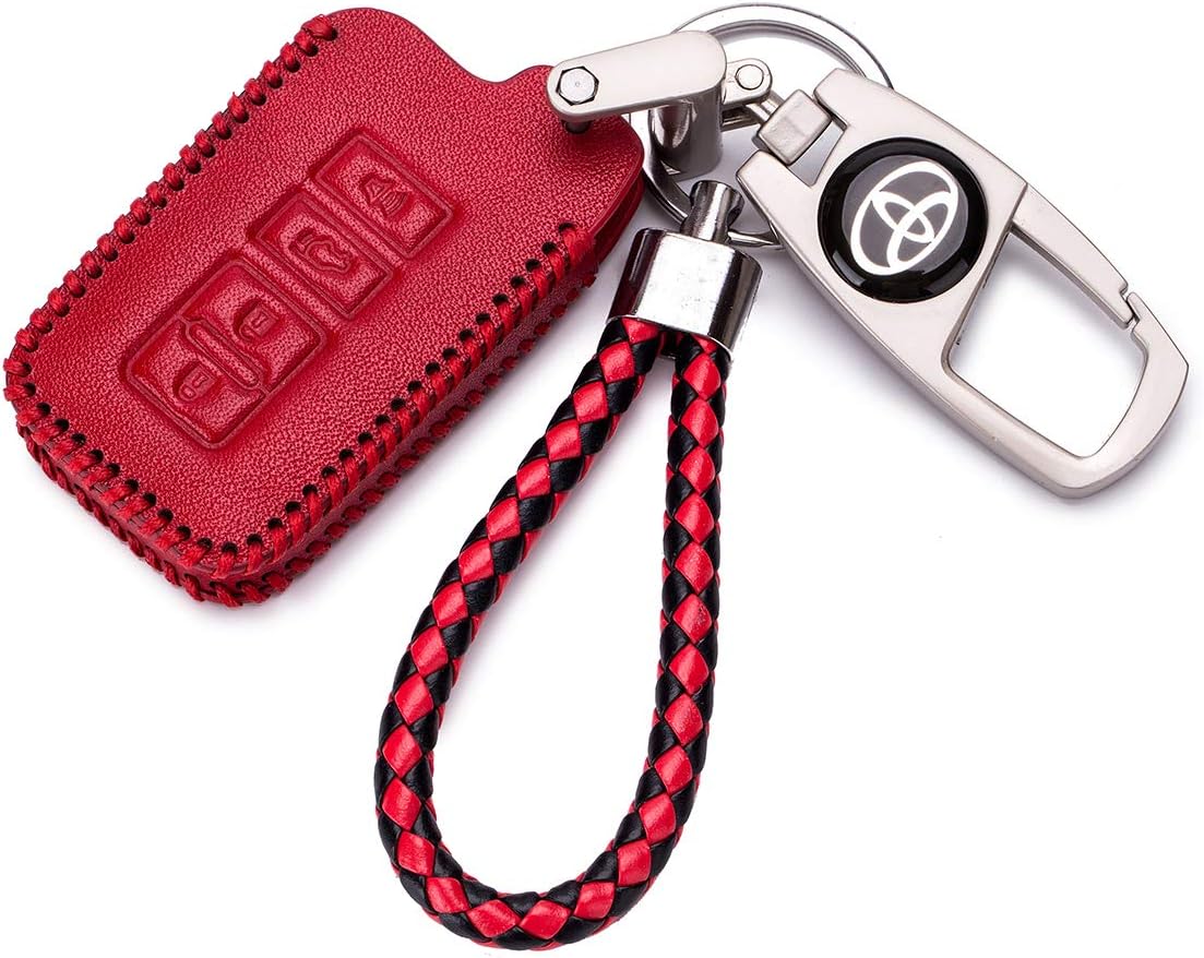 Key Chain Fob Cover Shell - 2020 New Design Remote Ker Ring Case Bag Black For 2016 2015 2014 Avalon Camry Corolla RAV4 Highlander( Toyota -Red)