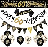 Yontree 14 Pieces 60th Birthday Decorations Kit Gold Black Banner Confetti