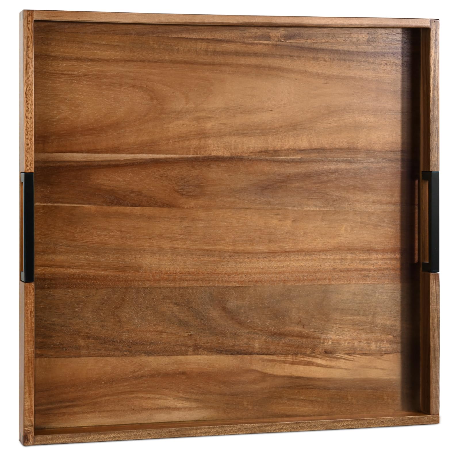 Photo 1 of Large Square Ottoman Tray for Living Room and Coffee Table 22 Inch Decorative Acacia Wood Serving Tray with Handles for Breakfast in Bed, Dinner Food Kitchen TV (Natural, 22" x 22" x 2")