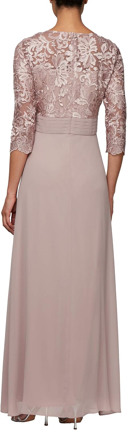 Alex Evenings Women's Long V-Neck Lace Dress with Overlay Skirt at  Women’s Clothing store