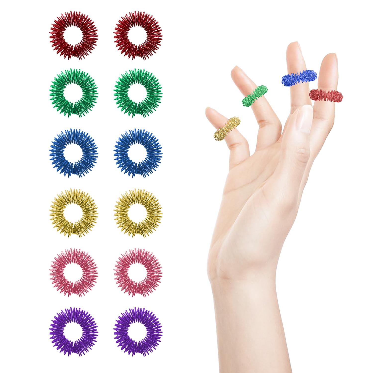 Photo 1 of Ortarco 12PCS Acupressure Rings, Fidget Rings for Anxiety Ring, 6 Colors Fidget Ring Acupuncture Ring Anxiety Rings and Finger Massager, Quiet Fidgets for Classroom Home and Office Stress Reduce