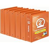 COMIX Sturdy 2 Inch 3 Ring Binder with Clear View Cover | 2"Heavy Duty Round Ring,PVC-Free Board,Holds 450 Letter Sheets,Wholesale for Offices &amp; Classrooms,6 Pack (Orange)