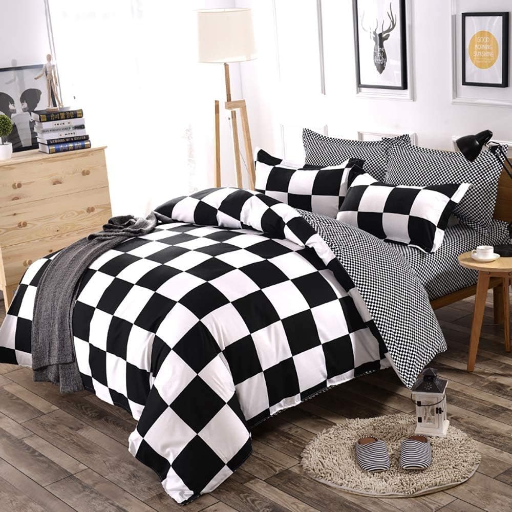 Lanqinglv Double Duvet Cover Set Black and White Checkered Plaid