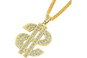 DEALOCO Hip Hop Gold Chain Long Gold Plated Necklace Accessories Mens Dollar Sign Necklaces Money Necklace Fake Gold Chain