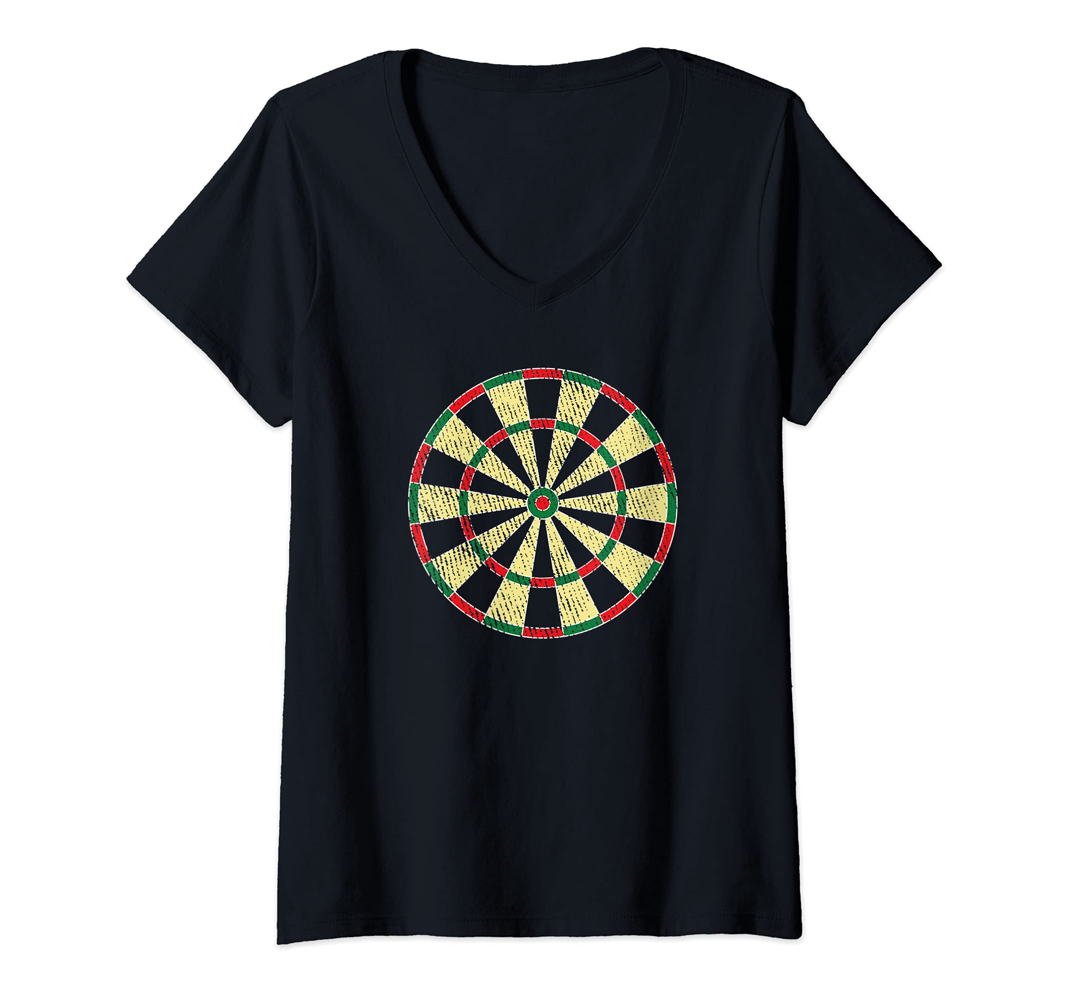 Womens Distressed dart board - darts player V-Neck T-Shirt