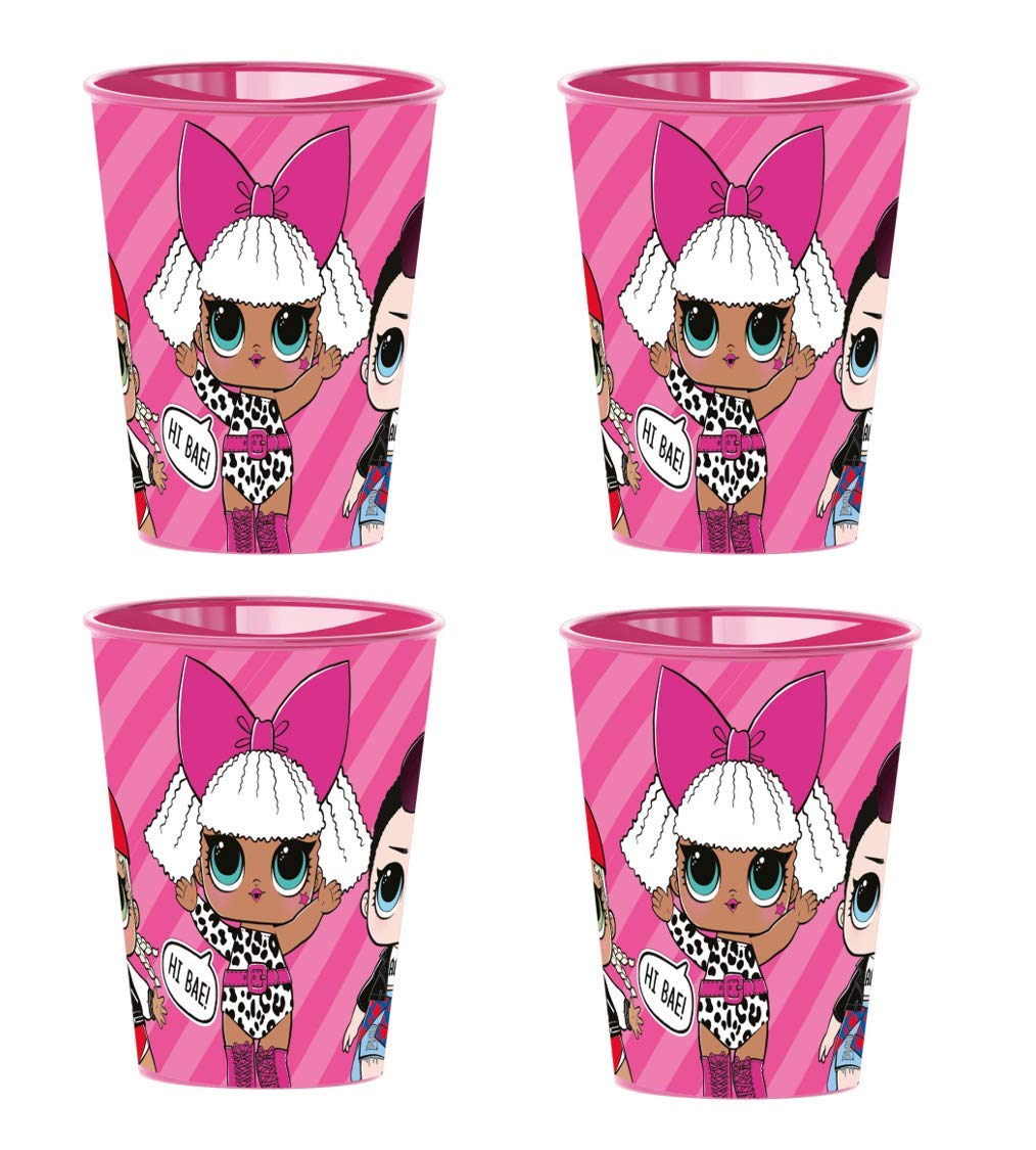 Theonoi 4 x Children's Drinking Cups 260 ml / Choice of Minnie Pony Princess Frozen PawPatrol Glass Plastic BPA Gift Girl (4 x L.O.L)