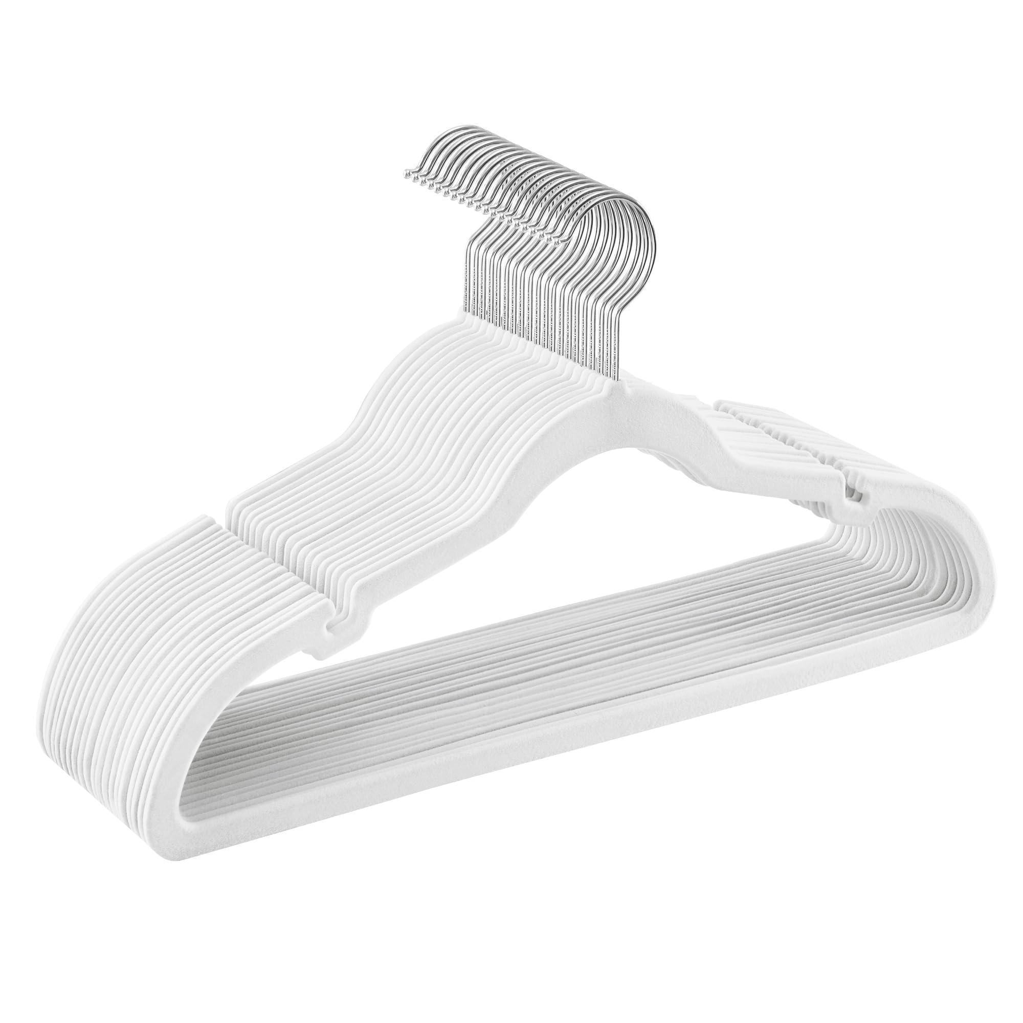SONGMICS Velvet Hangers, Pack 20 Coat Hangers for Clothes, Non-Slip, with Shoulder Notches, Trouser Bar, 360° Swivel Hook, Space-Saving, 0.6 cm Thick, 43 cm Long, Cloud White CRF029W02