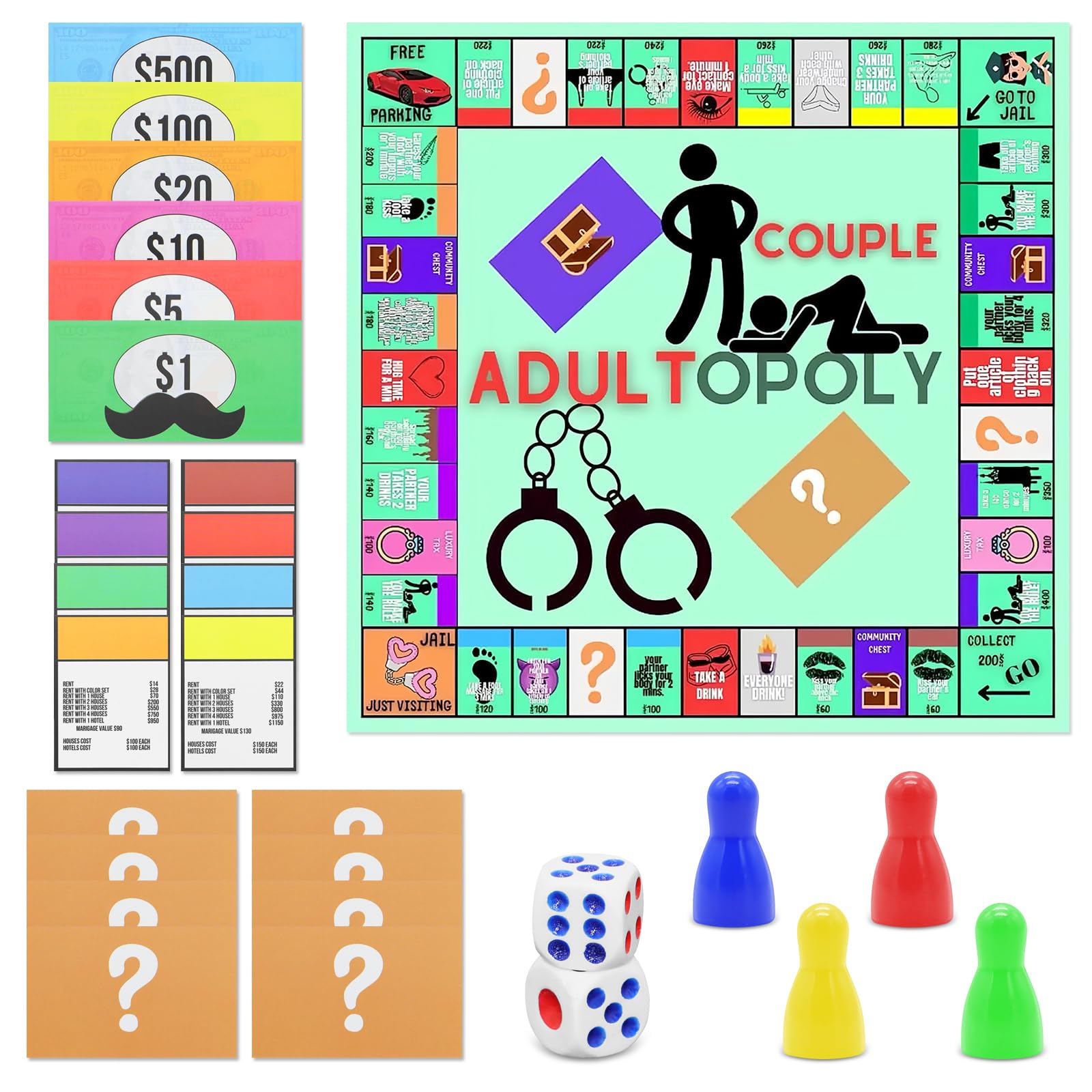 Adultopoly Board Game - Monogamy Adult Board Game for Couples, Bedroom Games, Conversation Cards, 1 Set