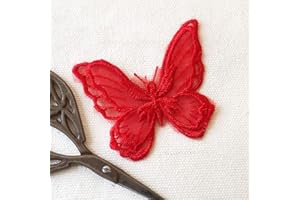 Microheal 10PCS Butterfly Lace Applique Organza Embroidery Lace Appliques Sewing Patches for Craft Projects (Red)