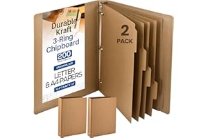 Performore 2 Pack of A4 CHIPBOARD Kraft Binders - Durable 12.4" X 9.45" X 1.3", Holds 200 Sheets, Includes 5 Separators for Organized Document Storage