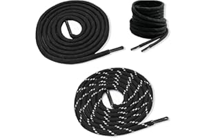 WVD 3 Pcs Boot Laces, Round Black and White Laces, Solid Color Round Works and Shoelaces for Sneakers, Suitable Hiking Boots,