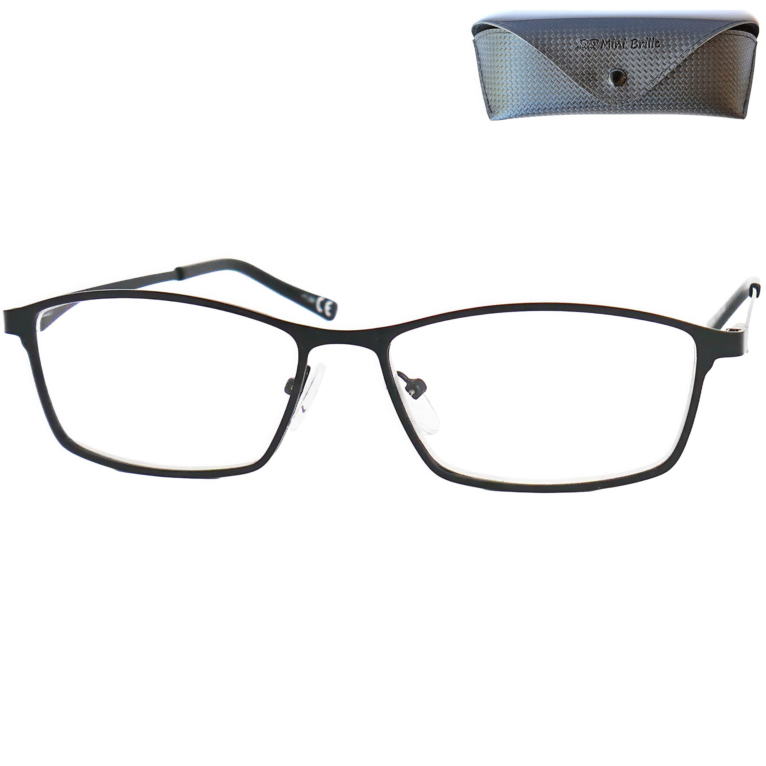 Mini Brille - Elegant Metal Reading Glasses with Rectangle Lenses, Including FREE Case, Stainless Steel Frame (Black), Women and Men Reading Glasses +1.50 Magnification
