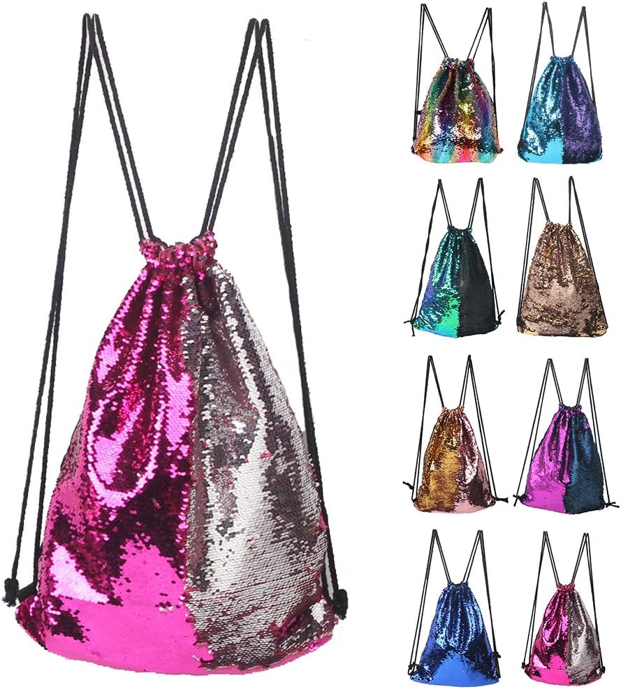 Winmany Mermaid Sequin Drawstring Backpack Glittering Outdoor Shoulder Bag, Magic Reversible Glitter Drawstring Backpack, Fashion Bling Shining Bag, Sports Backpack Bag