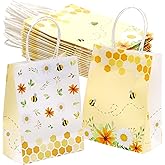 Winoo Design Bee Gift Bags with Handles - 16 PK - Bee Paper Bags for Party Favor for Bee Party Decorations, Bee Birthday Party Decorations, What Will It Bee Gender Reveal Party Supplies