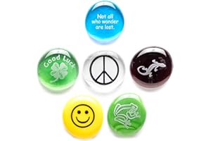 Lifeforce Glass Geocache Swag, Glass Stones with Fun Images to Leave in The Cache. Packaged in Deluxe Box Perfect for Gifting.Set of Six