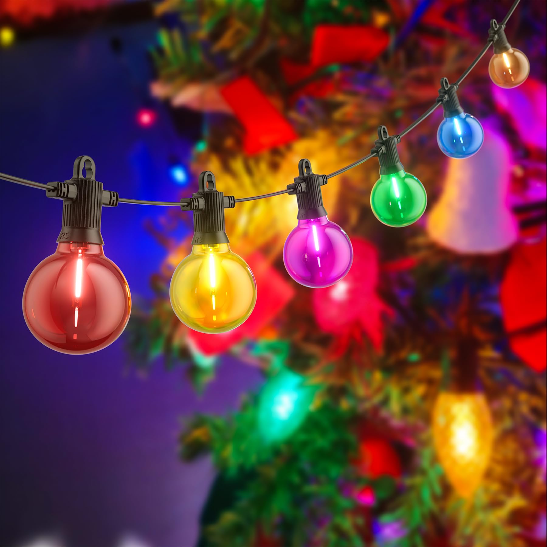 Zuske 7.6M/25FT Multicolor Outdoor Garden Festoon Lights - Waterproof Color LED Bulbs for Patio & Party