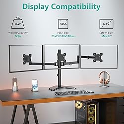 WALI Triple Monitor Stand, Free Standing Three LCD