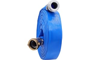 GEOWAKY 1-1/2" x 50′ PVC Lay Flat Water Pump Discharge Hose With Aluminum Pin Lug Fittings, Heavy Duty Reinforced Pool Backwash Hose Assembly