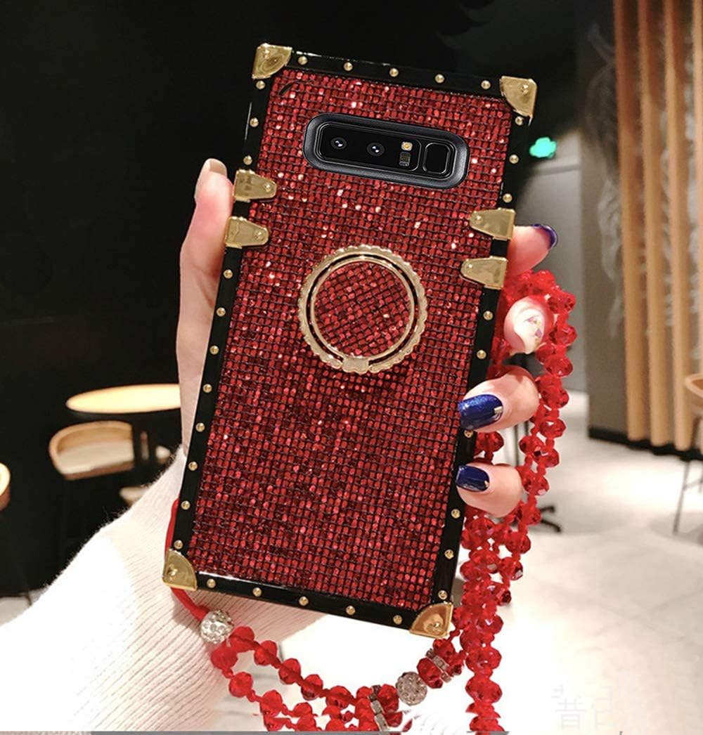 KAPADSON for Samsung Galaxy s20 Plus 6.7 inch Luxury Bling Glitter Sparkle Cute Gold Square Corner Soft Shock-Absorption Phone Hold Case Cover with Strap - red