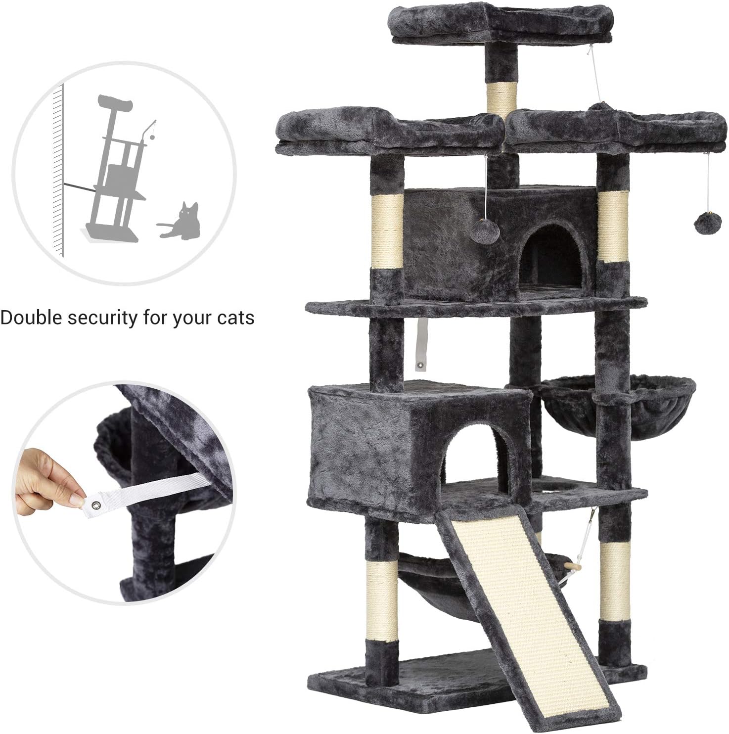 Hey-brother 63'' Multi-Level Cat Tree, King Cat Condo with Cozy Perches, Stable Cat Tower Pet Play House, for Large Cat/Gig Cat MPJ024G : Pet Supplies
