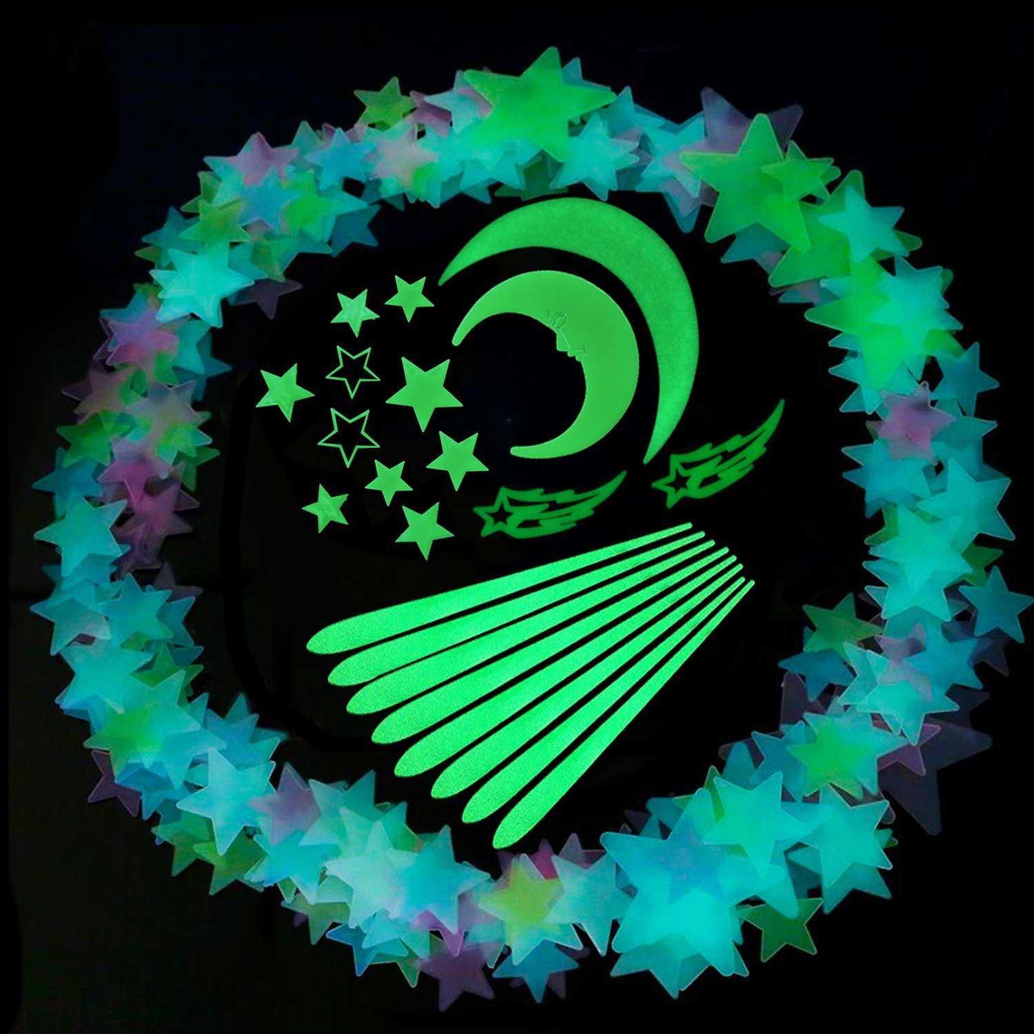 Luminous Sticker Glow in Dark 275 pcs Fluorescent Easy Peel and Stick Stars Meteors Moons Clouds for Wall and Ceiling of Baby Kids Room