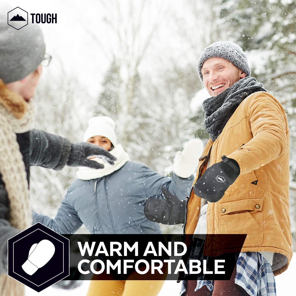 Winter Ski Mittens for Men & Women - Warm Adult Snow Mitts for Cold Weather - Waterproof Gloves Designed for Snowboarding, Skiing, Shoveling & Other Outdoor Sports - with Wrist Leashes : Clothing