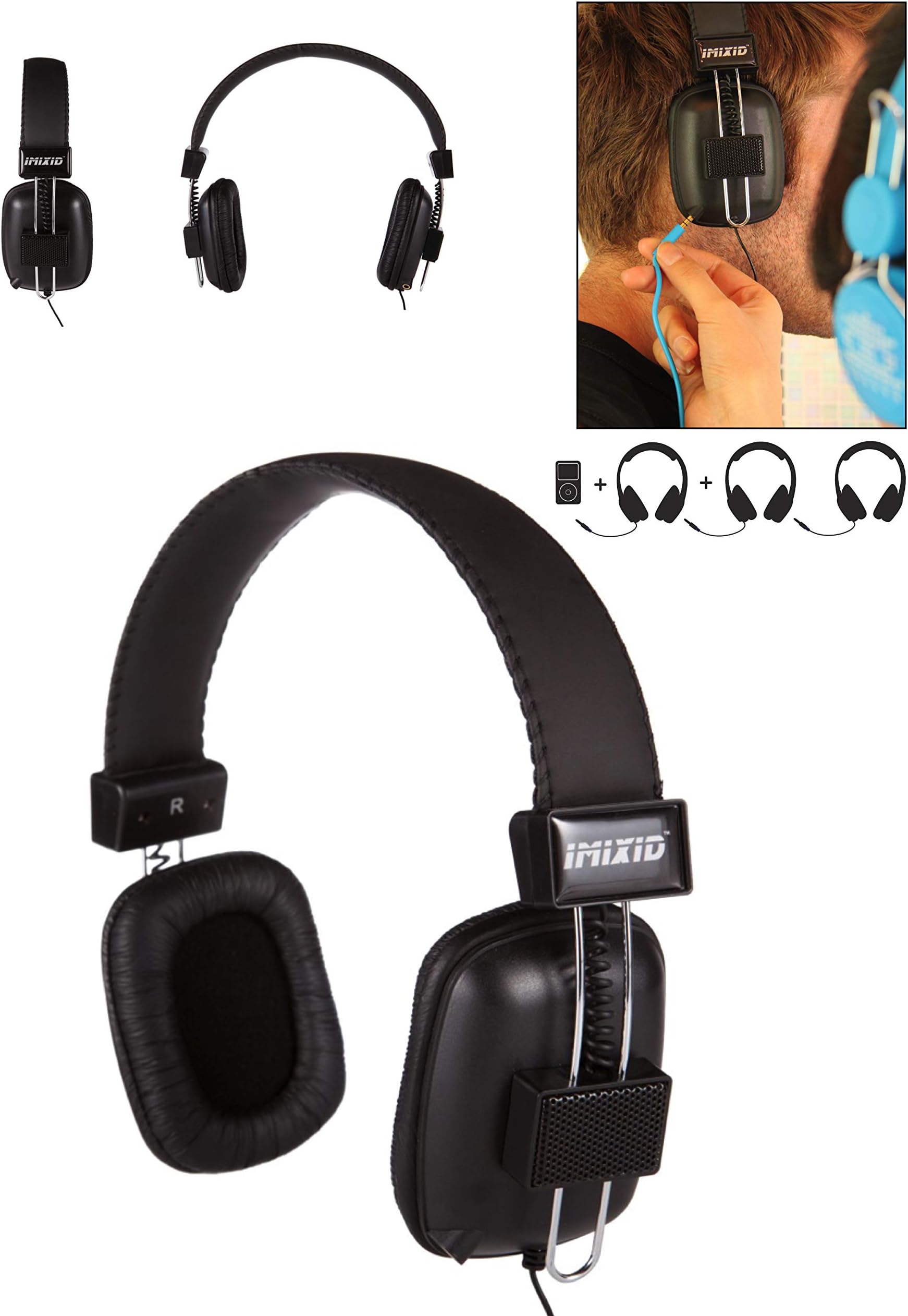 FYDELITY Headphones Line Headsets with Share Audio Ports: Black