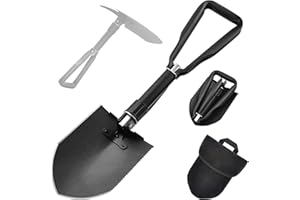 Yeacool Camping Shovel w/Pick 23.6 inch, Folding Entrenching Tool, Heavy Duty Carbon Steel, Survival Portable Shovel, with Carry Case for Digging, Off-Roading, Gardening and Car Eemergency