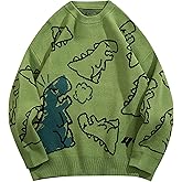 Flygo Women Dinosaur Knit Sweater Unisex Oversized Sweaters Casual Long Sleeve Pullover Jumper Knitwear