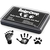 ReignDrop Baby Ink Pad for Hand and Footprints, Non-Toxic Acid-Free Keepsake Kit, Smudge-Proof Archival Ink Wipes Off Skin, for Scrapbook, Photo Album, Frames &amp; Pet Paws, Baby Gift (Black)