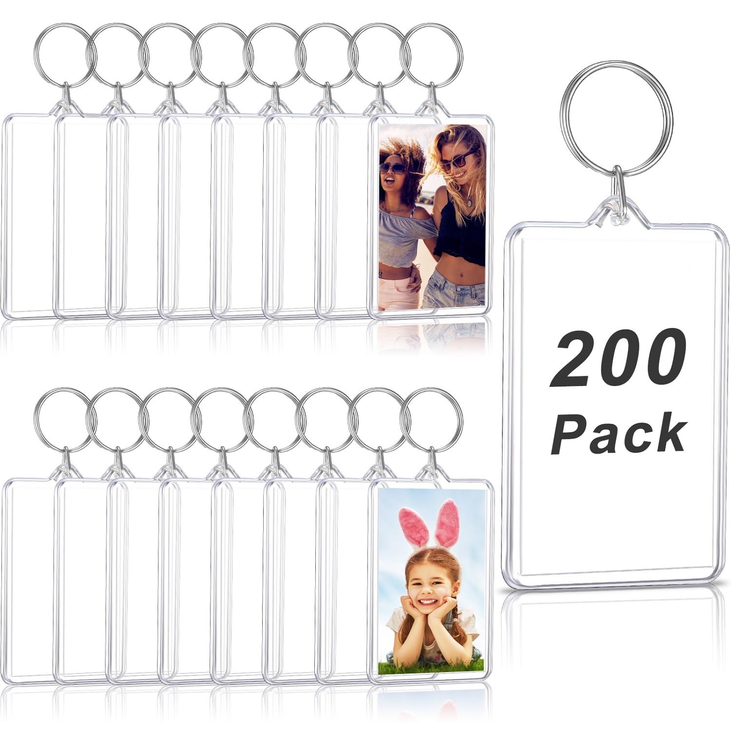 Photo 1 of Yaomiao 200 Pcs 2 x 3 Inch Acrylic Photo Frame Keychain Holder Photo Picture Insert Blank Keyring for DIY Craft