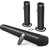 Puriom Sound Bar for Smart TV, 100W Sound Bar with Bluetooth 5.3/ARC/Opt/AUX Connect, 2-in-1 Detachable Home Soundbar, Home Theater Speaker & Bass Effect, for TV/PC/Projectors